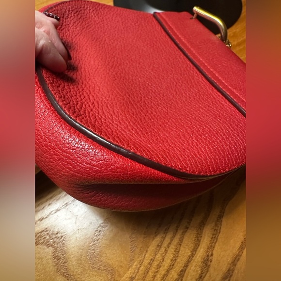 Chloe Red Leather Crossbody w/ Gold Chain Strap - Picture 12 of 14
